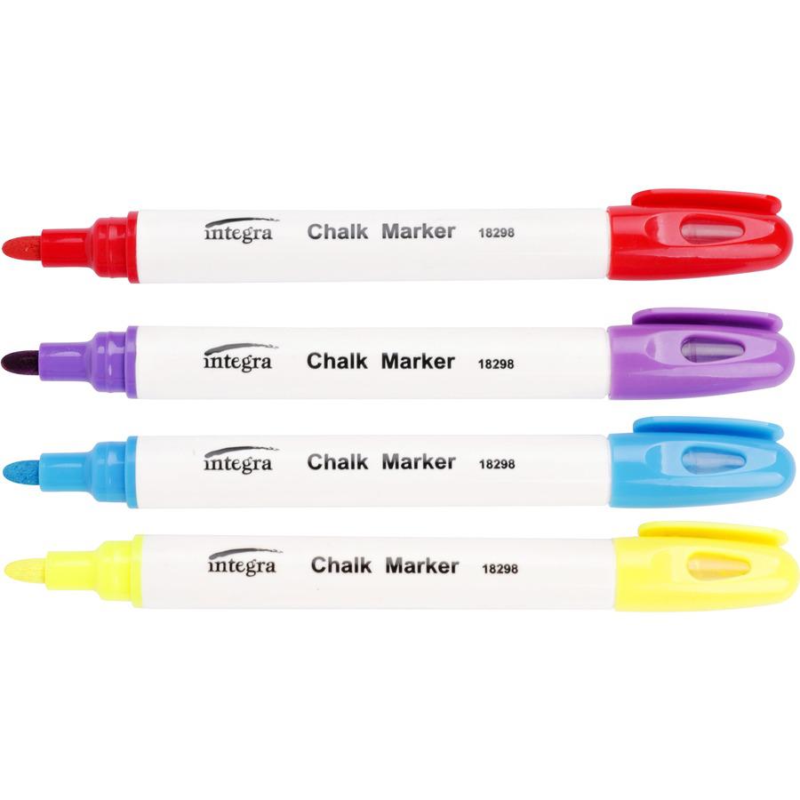 Integra Chalk Ink Markers - Bullet Marker Point Style - Blue, Purple, Red, Yellow Chalk-based Ink - 4 / Set