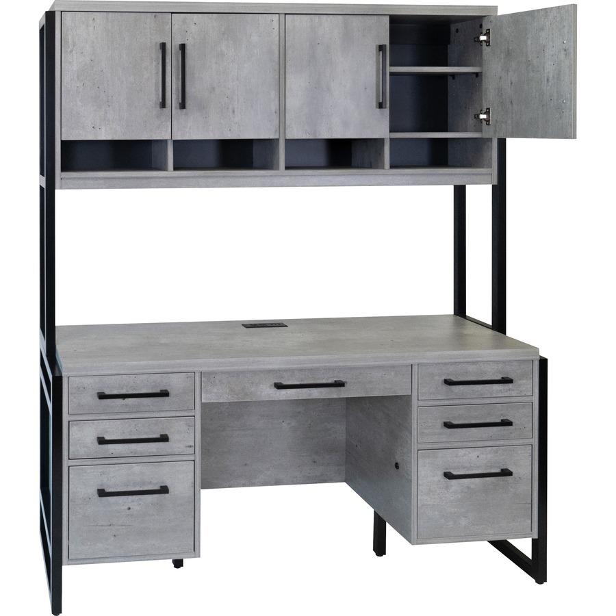 Mason Modern Wood Laminate Hutch With Wood Doors,Concrete Gray