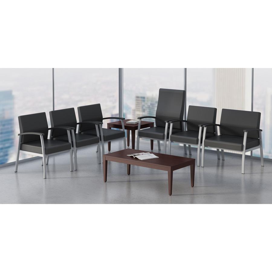 Lorell Mid-Back Healthcare Guest Chair - Vinyl Seat - Vinyl Back - Powder Coated Silver Steel Frame - Mid Back - Four-legged Base - Black - Armrest - 1 Each