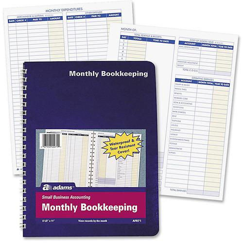 Adams Monthly Bookkeeping Record Book - Spiral Bound - White Sheet(s) - Blue, Yellow Print Color - 1 Each