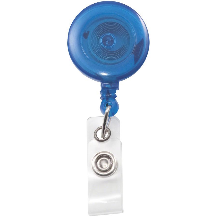 Advantus Translucent Retractable ID Card Reel with Snaps - Vinyl, Nylon, Metal - 12 / Pack - Translucent Blue, Clear