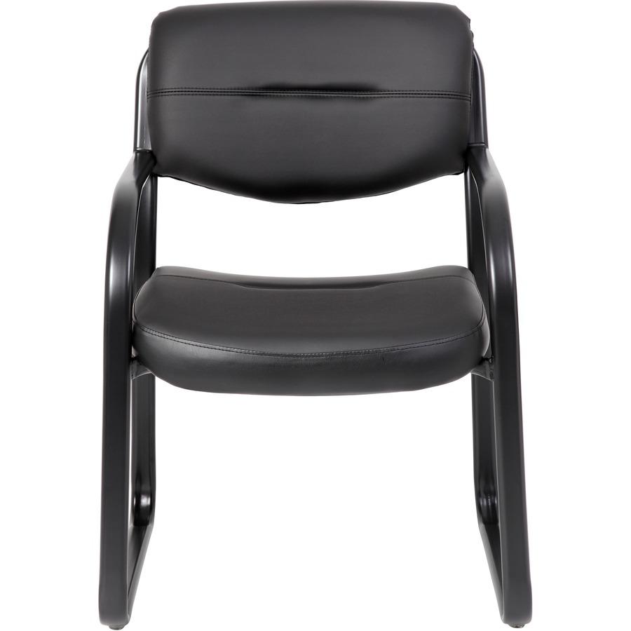 Boss Guest Chair - Black LeatherPlus Seat - Black Steel Frame - Sled Base - 1 Each