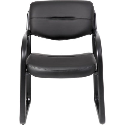 Boss Guest Chair - Black LeatherPlus Seat - Black Steel Frame - Sled Base - 1 Each
