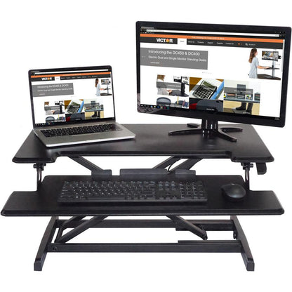 Victor High Rise Height Adjustable Compact Standing Desk with Keyboard Tray - 19" Height x 32.5" Width x 18" Depth - Standing Desk Converter - Compact for 24" Standard Desk or Table - Wood, Laminate,