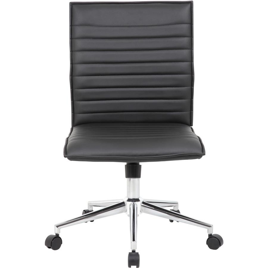 Boss Black Vinyl Armless Hospitality Chair - Black Vinyl Seat - Black Vinyl Back - Chrome Frame - 5-star Base - 1 Each