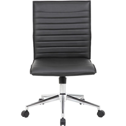 Boss Black Vinyl Armless Hospitality Chair - Black Vinyl Seat - Black Vinyl Back - Chrome Frame - 5-star Base - 1 Each