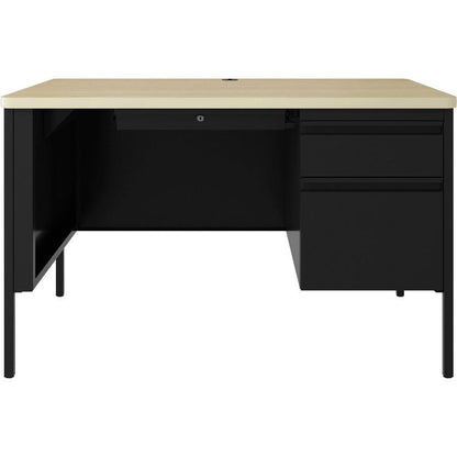 Lorell Fortress Series 48" Right Single-Pedestal Desk - 48" x 29.5"30" , 0.8" Modesty Panel, 1.1" Top - Single Pedestal on Right Side - Square Edge - Material: Steel - Finish: Black
