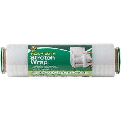 Duck Heavy-duty Stretch Wrap - 15" Width x 1000 ft Length - Heavy Duty, Handle, Self-stick, Residue-free, Non-adhesive - Plastic - Clear - 1Each