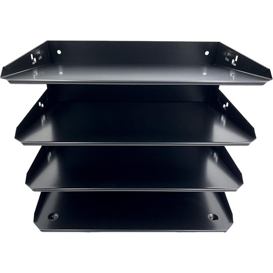 Huron Horizontal Slots Desk Organizer - 4 Compartment(s) - Horizontal - 9" Height x 12" Width x 8.7" Depth - Durable - Black - Steel - 1 Each