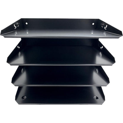 Huron Horizontal Slots Desk Organizer - 4 Compartment(s) - Horizontal - 9" Height x 12" Width x 8.7" Depth - Durable - Black - Steel - 1 Each