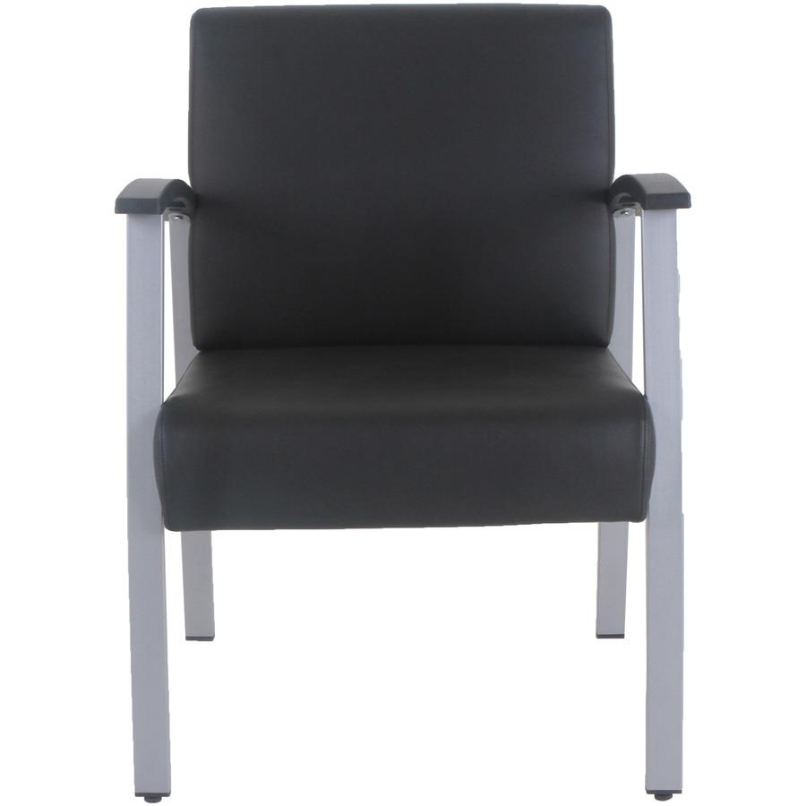 Lorell Mid-Back Healthcare Guest Chair - Vinyl Seat - Vinyl Back - Powder Coated Silver Steel Frame - Mid Back - Four-legged Base - Black - Armrest - 1 Each