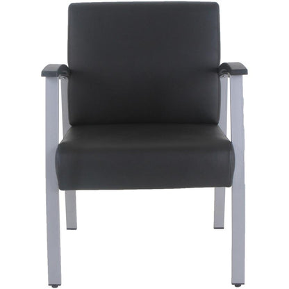 Lorell Mid-Back Healthcare Guest Chair - Vinyl Seat - Vinyl Back - Powder Coated Silver Steel Frame - Mid Back - Four-legged Base - Black - Armrest - 1 Each