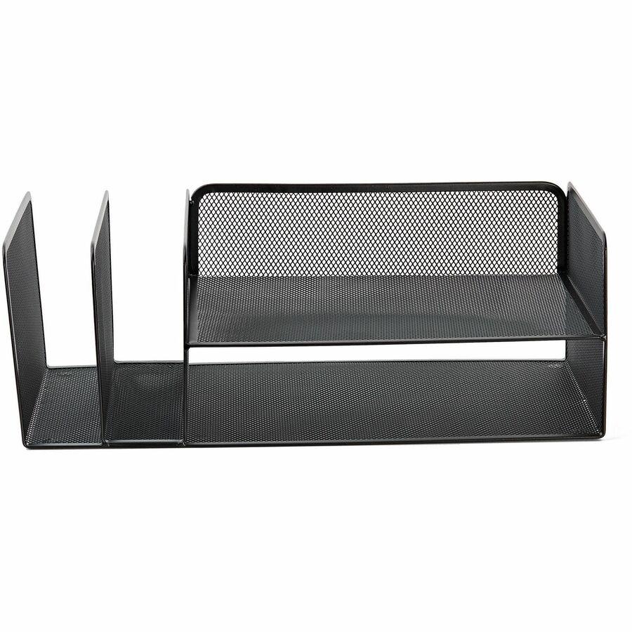 Lorell 4-Tier File Organizer - 4 Tier(s) - Horizontal/VerticalDesktop - Black - Steel Mesh - 1 Each