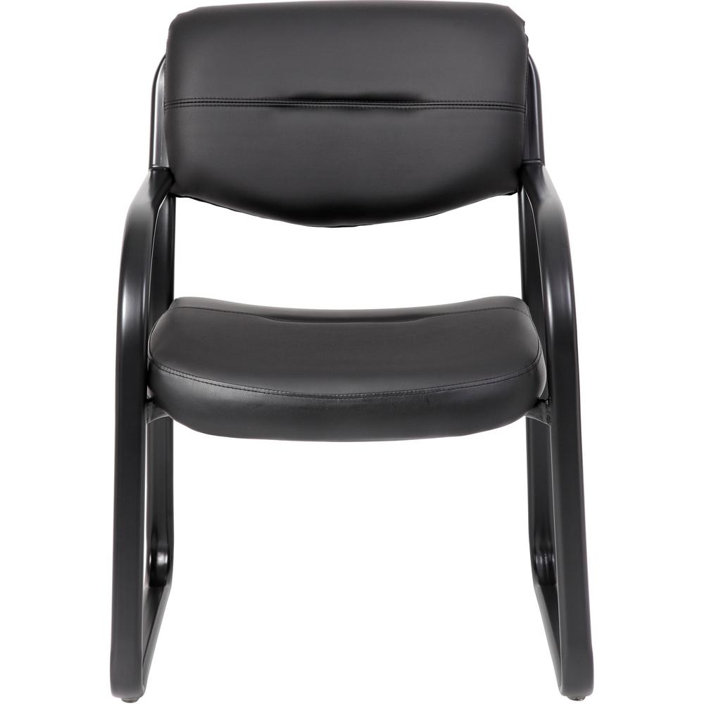 Boss Guest Chair - Black LeatherPlus Seat - Black Steel Frame - Sled Base - 1 Each