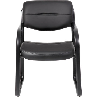 Boss Guest Chair - Black LeatherPlus Seat - Black Steel Frame - Sled Base - 1 Each