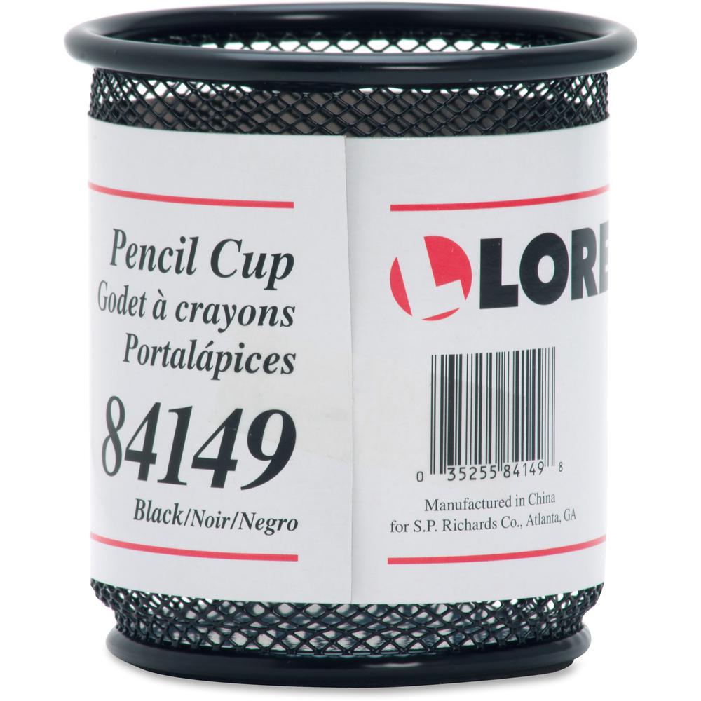 Lorell Mesh Wire Pencil Cup Holder - 3.5" x 3.9" x - Steel - 1 Each - Black