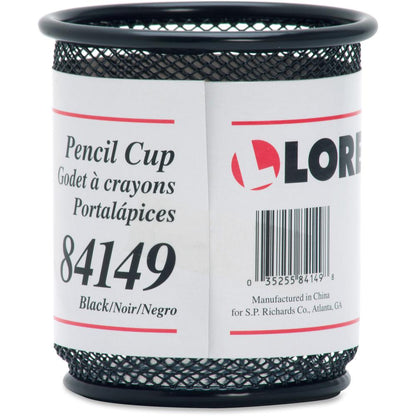 Lorell Mesh Wire Pencil Cup Holder - 3.5" x 3.9" x - Steel - 1 Each - Black