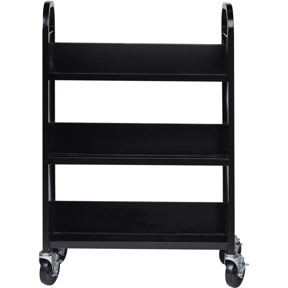 Lorell Single-sided Book Cart - 3 Shelf - Round Handle - 5" Caster Size - Steel - x 32" Width x 14" Depth x 46" Height - Black - 1 Each