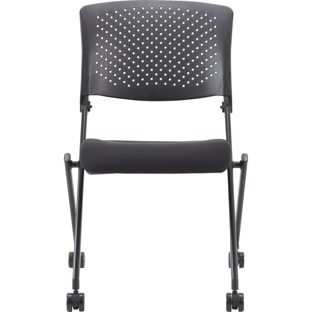 Lorell Upholstered Foldable Nesting Chairs - Black Fabric Seat - Black Plastic Back - Metal Frame - 2 / Carton
