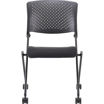 Lorell Upholstered Foldable Nesting Chairs - Black Fabric Seat - Black Plastic Back - Metal Frame - 2 / Carton