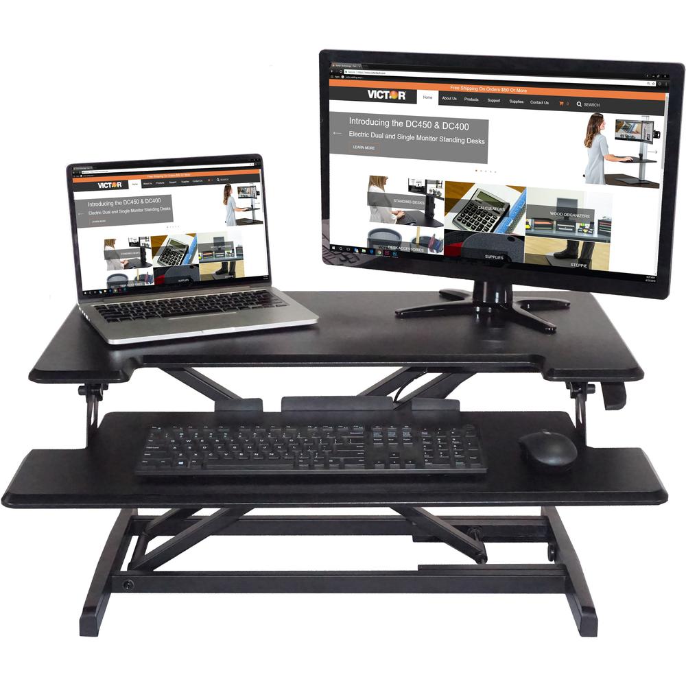 Victor High Rise Height Adjustable Compact Standing Desk with Keyboard Tray - 19" Height x 32.5" Width x 18" Depth - Standing Desk Converter - Compact for 24" Standard Desk or Table - Wood, Laminate,
