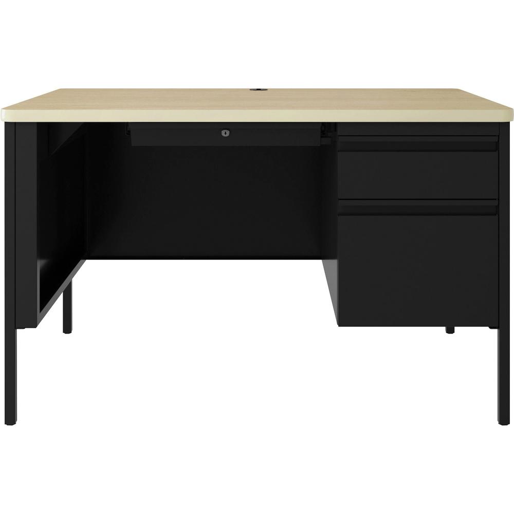 Lorell Fortress Series 48" Right Single-Pedestal Desk - 48" x 29.5"30" , 0.8" Modesty Panel, 1.1" Top - Single Pedestal on Right Side - Square Edge - Material: Steel - Finish: Black