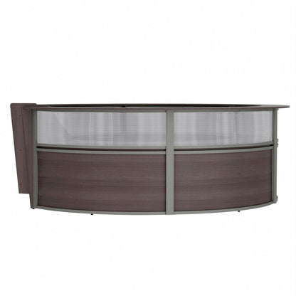 Linea Italia 5-Unit Curved Reception Desk - 11.8 ft x 11.1 ft x 46" - Material: Thermofused Laminate (TFL) - Finish: Mocha, Clear