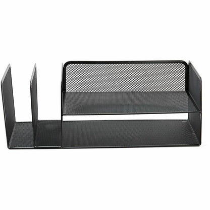 Lorell 4-Tier File Organizer - 4 Tier(s) - Horizontal/VerticalDesktop - Black - Steel Mesh - 1 Each