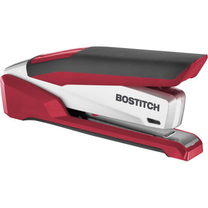 Bostitch InPower Spring-Powered Antimicrobial Desktop Stapler - 28 Sheets Capacity - 210 Staple Capacity - Full Strip - 1/4" Staple Size - 1 Each - Silver, Red