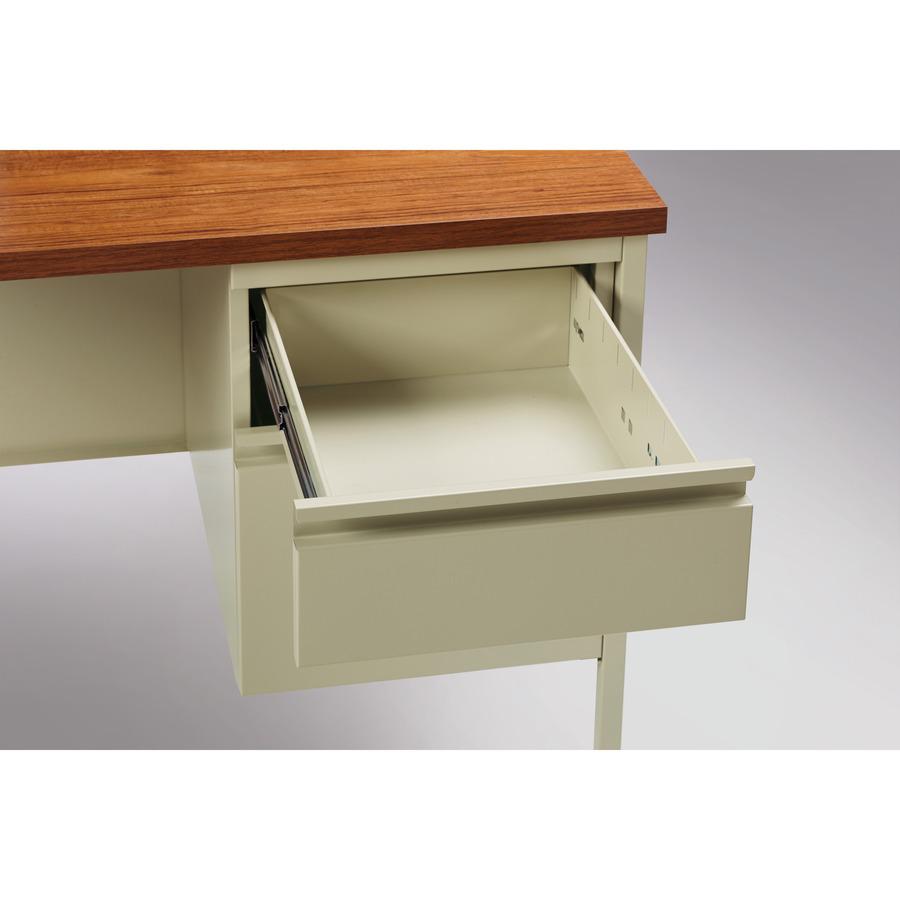 Lorell Fortress Series Right-Pedestal Return - Rectangle Top - 42" Table Top Width x 24" Table Top Depth x 1.12" Table Top Thickness - 29.50" HeightAssembly Required - Oak, Oak Laminate, Putty - Steel