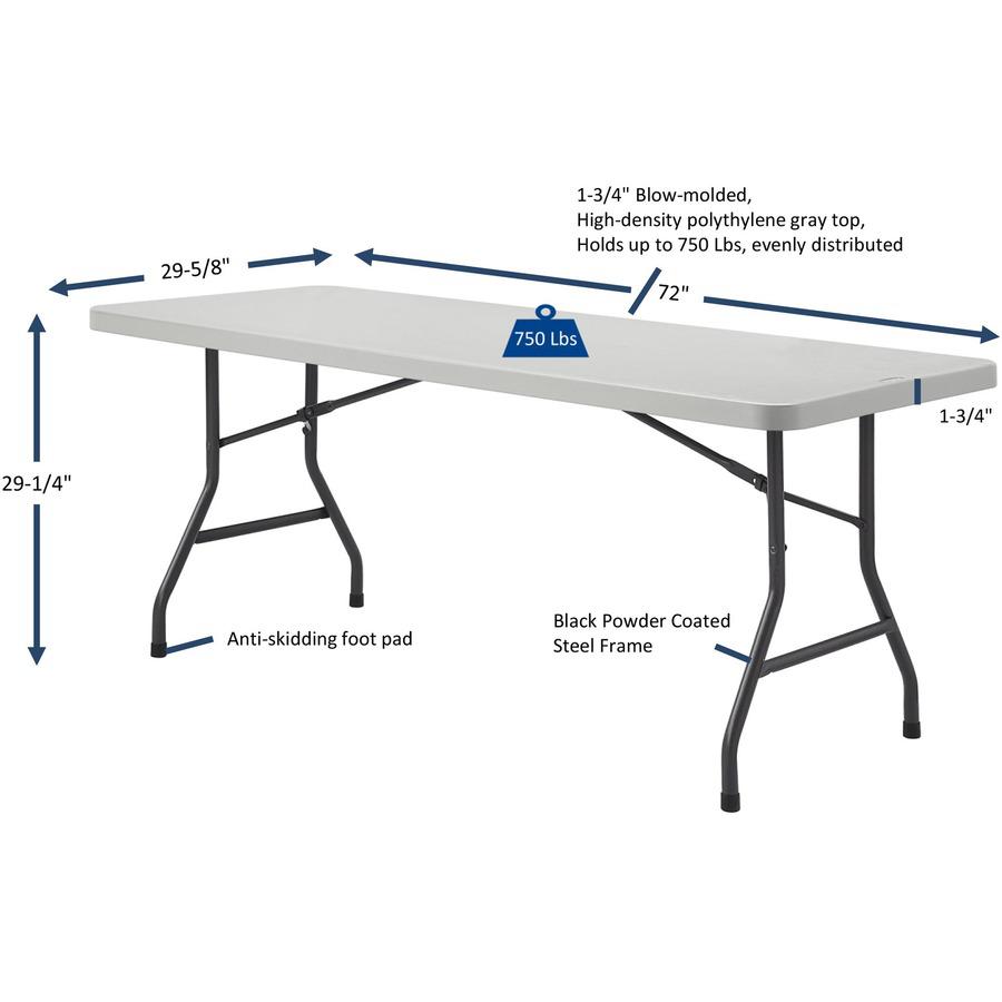 Lorell Extra-Capacity Ultra-Lite Folding Table - Light Gray Top - Dark Gray Base - 750 lb Capacity x 72" Table Top Width x 30" Table Top Depth - 29.25" Height - Gray - High-density Polyethylene (HDPE)