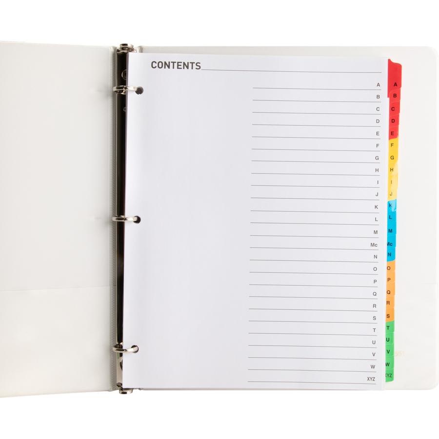 Business Source A-Z Tab Table of Contents Index Dividers - Printed Tab(s) - Character - A-Z - 25 Tab(s)/Set - 8.5" Divider Width x 11" Divider Length - Letter - 3 Hole Punched - White Mylar Divider -