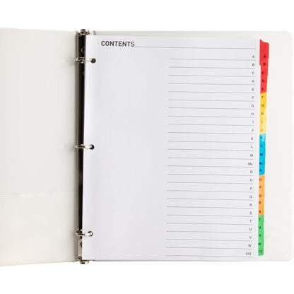 Business Source A-Z Tab Table of Contents Index Dividers - Printed Tab(s) - Character - A-Z - 25 Tab(s)/Set - 8.5" Divider Width x 11" Divider Length - Letter - 3 Hole Punched - White Mylar Divider -