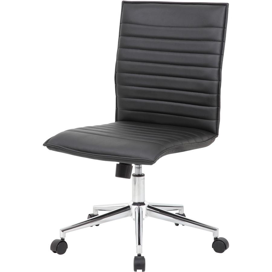 Boss Black Vinyl Armless Hospitality Chair - Black Vinyl Seat - Black Vinyl Back - Chrome Frame - 5-star Base - 1 Each
