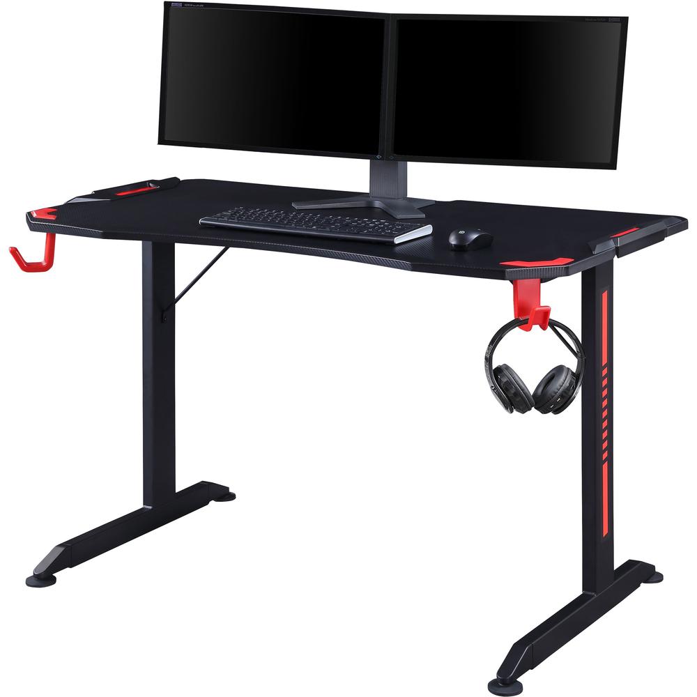 Lorell Gaming Desk - Powder Coated Base - 127 lb Capacity - 36" Height x 48" Width x 26" Depth - Assembly Required - Black - Medium Density Fiberboard (MDF), Polyvinyl Chloride (PVC), Melamine, Carbon