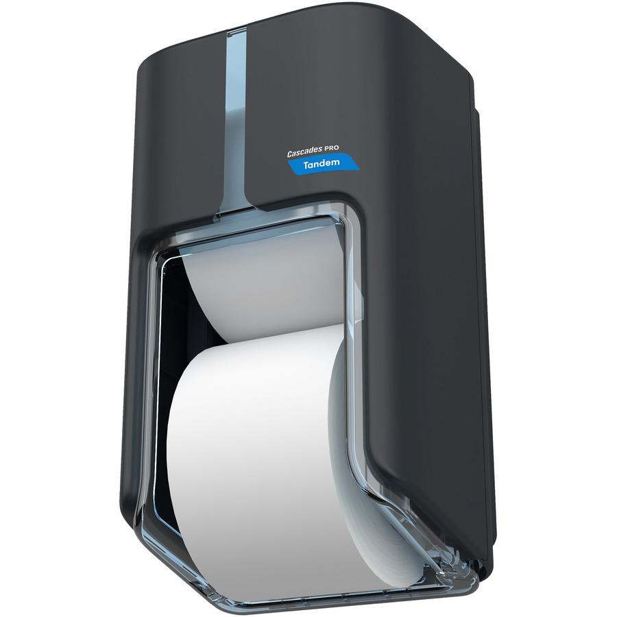 Cascades PRO Tandem DHC Bath Tissue Dispenser - Touchless Dispenser - 2220 x Sheet - 12" Height x 6.6" Width x 7" Depth - Dark Gray - Hygienic, Jam-free, Key Lock - 1 Each