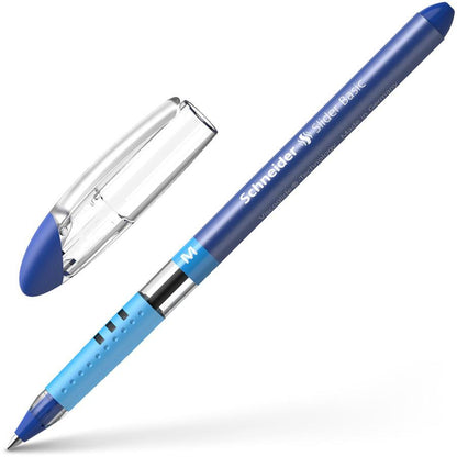Schneider Slider Basic Medium Ballpoint Pen - Medium Pen Point - 1 mm Pen Point Size - Blue - Transparent Rubberized, Blue Barrel - Stainless Steel Tip - 10 / Pack