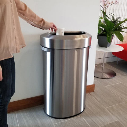 HLS Commercial Semi-Round Open Top Trash Can - 23 gal Capacity - Half-round - Fingerprint Proof, Smudge Resistant, Durable, Handle - 33" Height x 12.4" Width x 19.8" Depth - Stainless Steel - Silver -