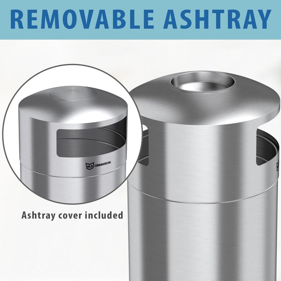 HLS Commercial 50-Gallon Dual Side-Entry Trash Can - 50 gal Capacity - Round - Durable, Compact, Smudge Resistant, Ash Pan, Fingerprint Proof - 40.2" Height x 21.7" Width x 21.7" Depth - Stainless Ste