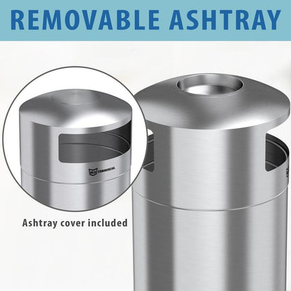HLS Commercial 50-Gallon Dual Side-Entry Trash Can - 50 gal Capacity - Round - Durable, Compact, Smudge Resistant, Ash Pan, Fingerprint Proof - 40.2" Height x 21.7" Width x 21.7" Depth - Stainless Ste