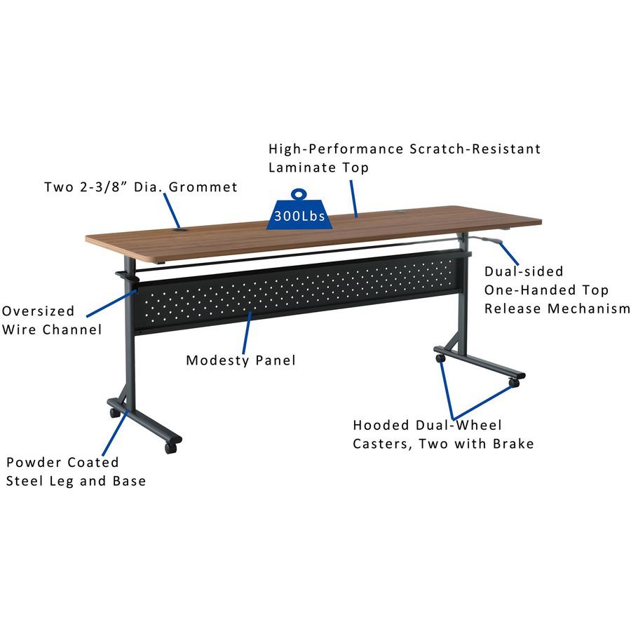 Lorell Shift 2.0 Flip and Nesting Mobile Table - Laminated Rectangle Top - 72" Table Top Length x 24" Table Top Width x 1" Table Top Thickness - 29.50" HeightAssembly Required - Walnut - 1 Each