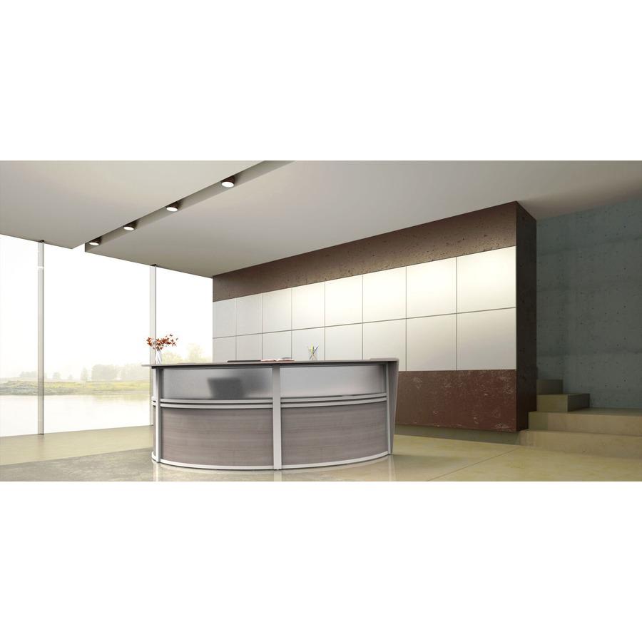 Linea Italia 3-Unit Curved Reception Desk - 11.9 ft x 71" x 46" - Material: Thermofused Laminate (TFL) - Finish: Ash, Clear