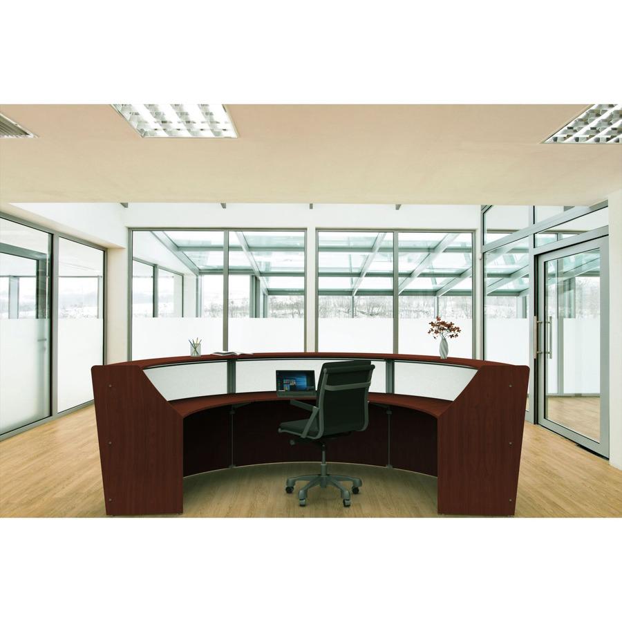 Linea Italia 3-Unit Curved Reception Desk - 11.9 ft x 71" x 46" - Material: Thermofused Laminate (TFL) - Finish: Mocha, Clear
