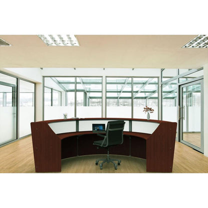 Linea Italia 3-Unit Curved Reception Desk - 11.9 ft x 71" x 46" - Material: Thermofused Laminate (TFL) - Finish: Mocha, Clear