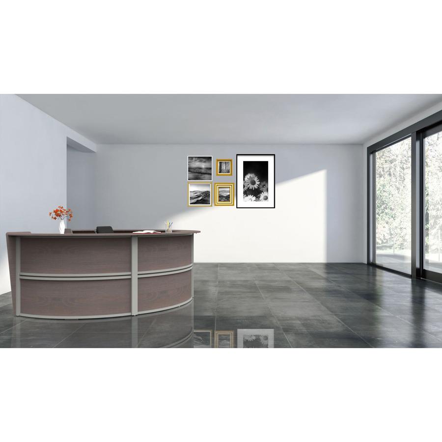 Linea Italia 4-Unit Curved Reception Desk - 11.8 ft x 107" x 46" - Material: Thermofused Laminate (TFL) - Finish: Mocha