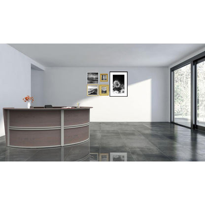 Linea Italia 4-Unit Curved Reception Desk - 11.8 ft x 107" x 46" - Material: Thermofused Laminate (TFL) - Finish: Mocha