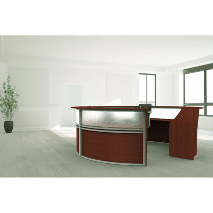 Linea Italia 5-Unit Curved Reception Desk - 11.8 ft x 11.1 ft x 46" - Material: Thermofused Laminate (TFL) - Finish: Cherry, Clear
