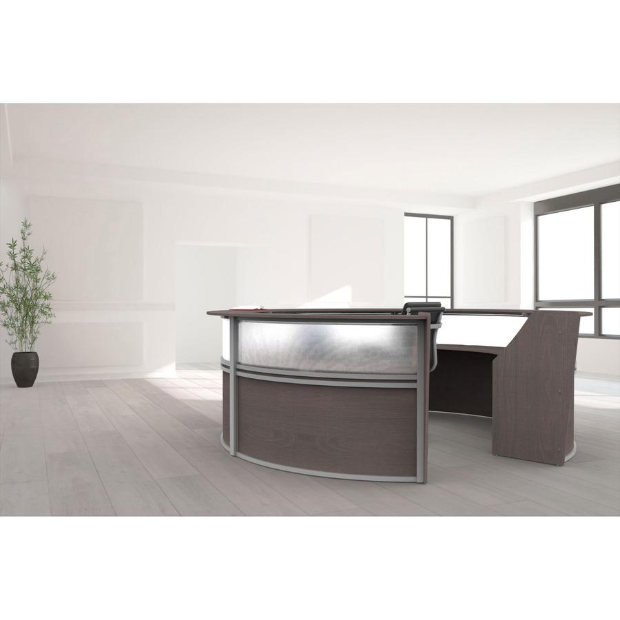 Linea Italia 5-Unit Curved Reception Desk - 11.8 ft x 11.1 ft x 46" - Material: Thermofused Laminate (TFL) - Finish: Mocha, Clear