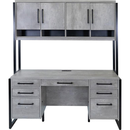Mason Modern Wood Laminate Hutch With Wood Doors,Concrete Gray