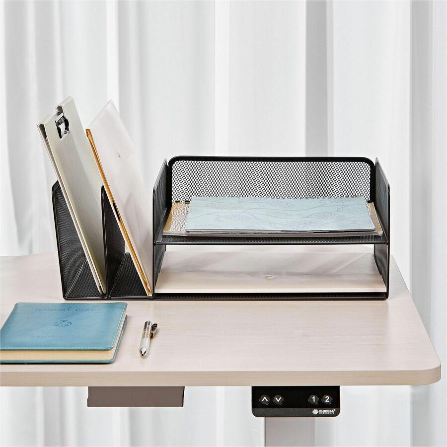 Lorell 4-Tier File Organizer - 4 Tier(s) - Horizontal/VerticalDesktop - Black - Steel Mesh - 1 Each